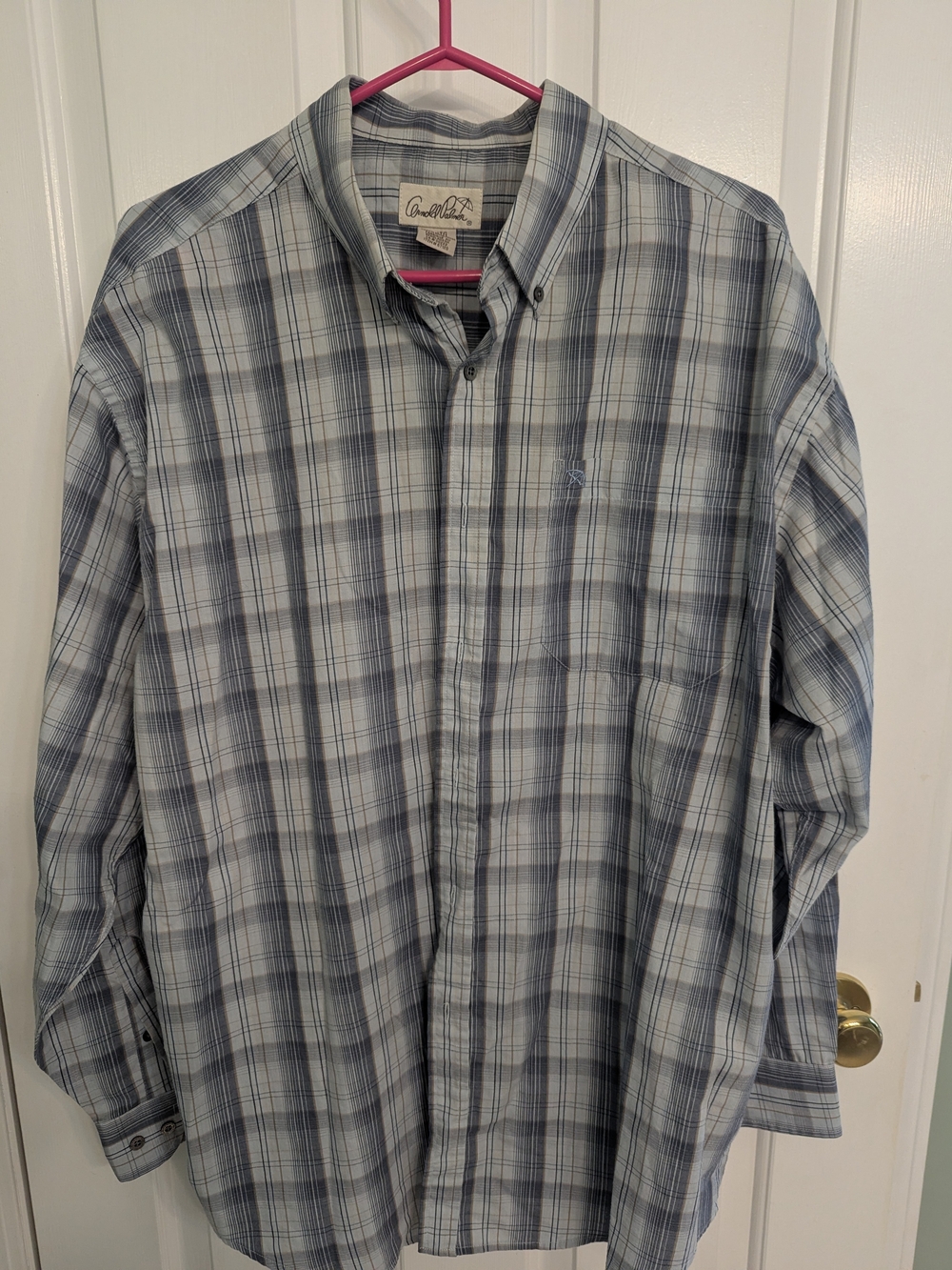 Casual Plaid Button-Up Dress Shirt in Grey and Blue